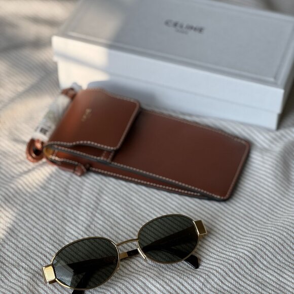 Celine TRIOMPHE Men Sunglasses Gold Green Oval CL40235U 30N NEW AUTHENTIC - Picture 10 of 15